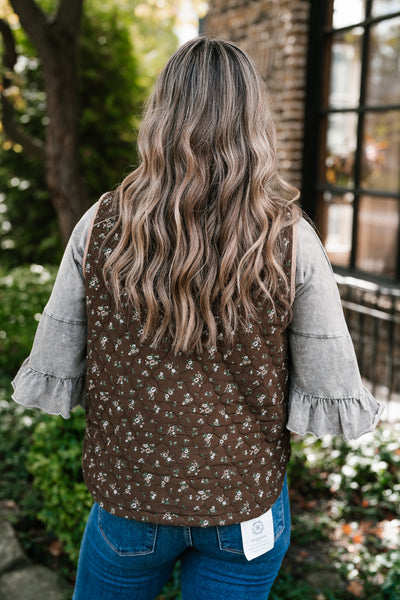Fall Bloom Quilted Vest - Brown