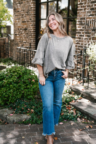 Stonewashed Ruffle Sleeve Top