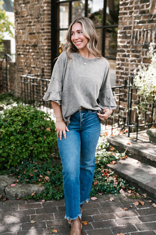 Stonewashed Ruffle Sleeve Top