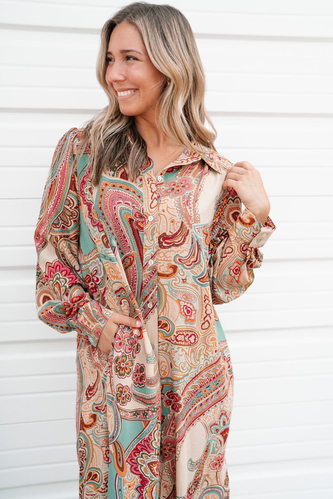 Serendipity Satin Button Down Dress