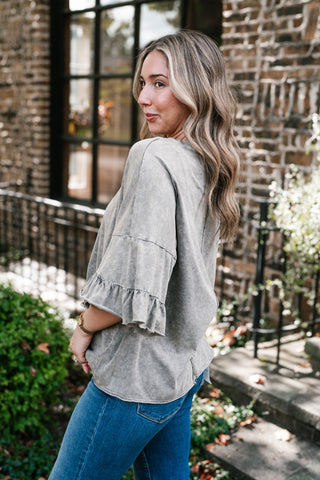 Stonewashed Ruffle Sleeve Top