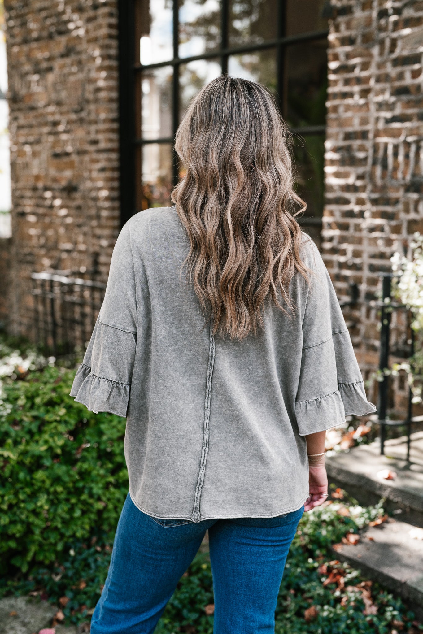 Stonewashed Ruffle Sleeve Top