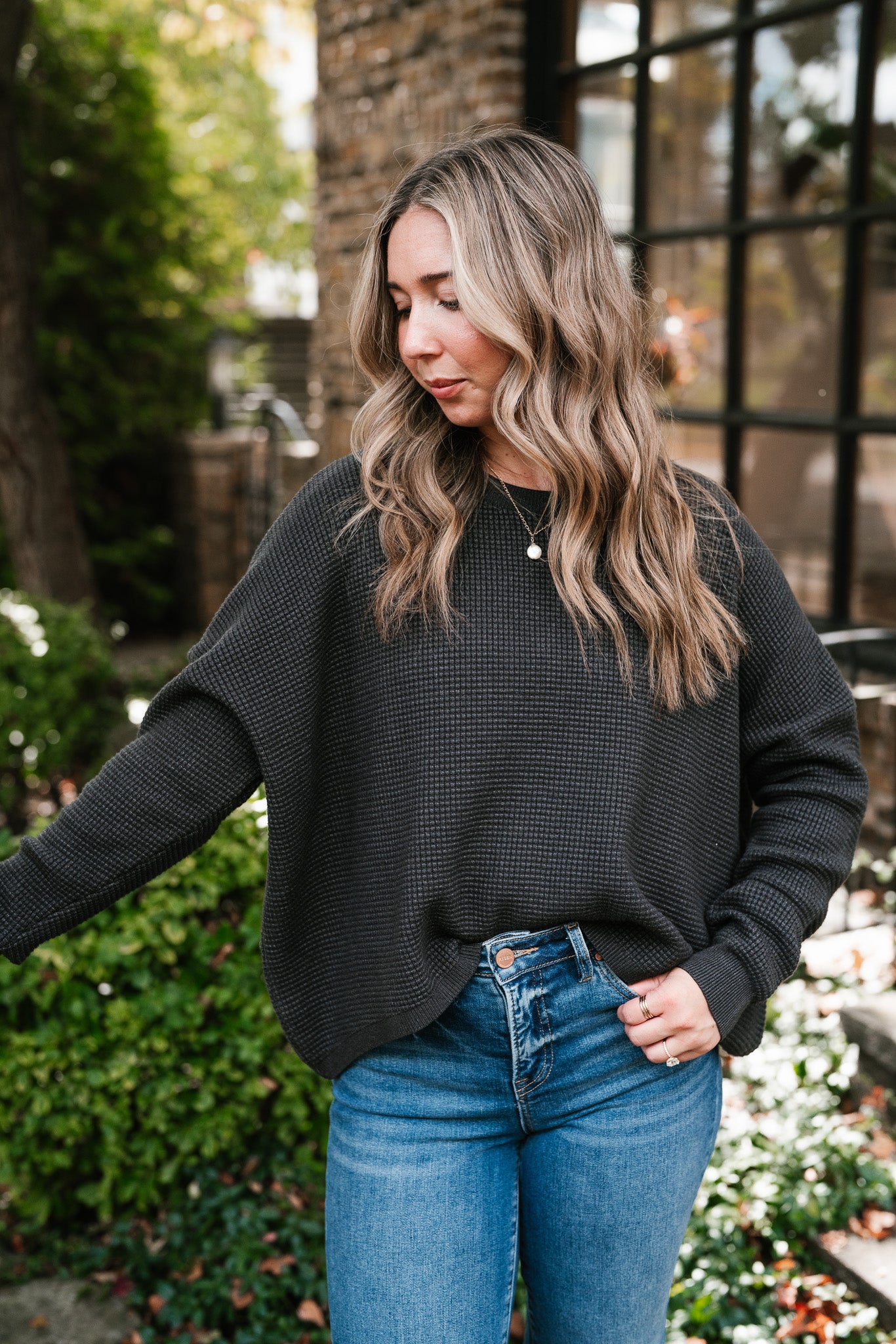All Season Waffle Knit Sweater Top