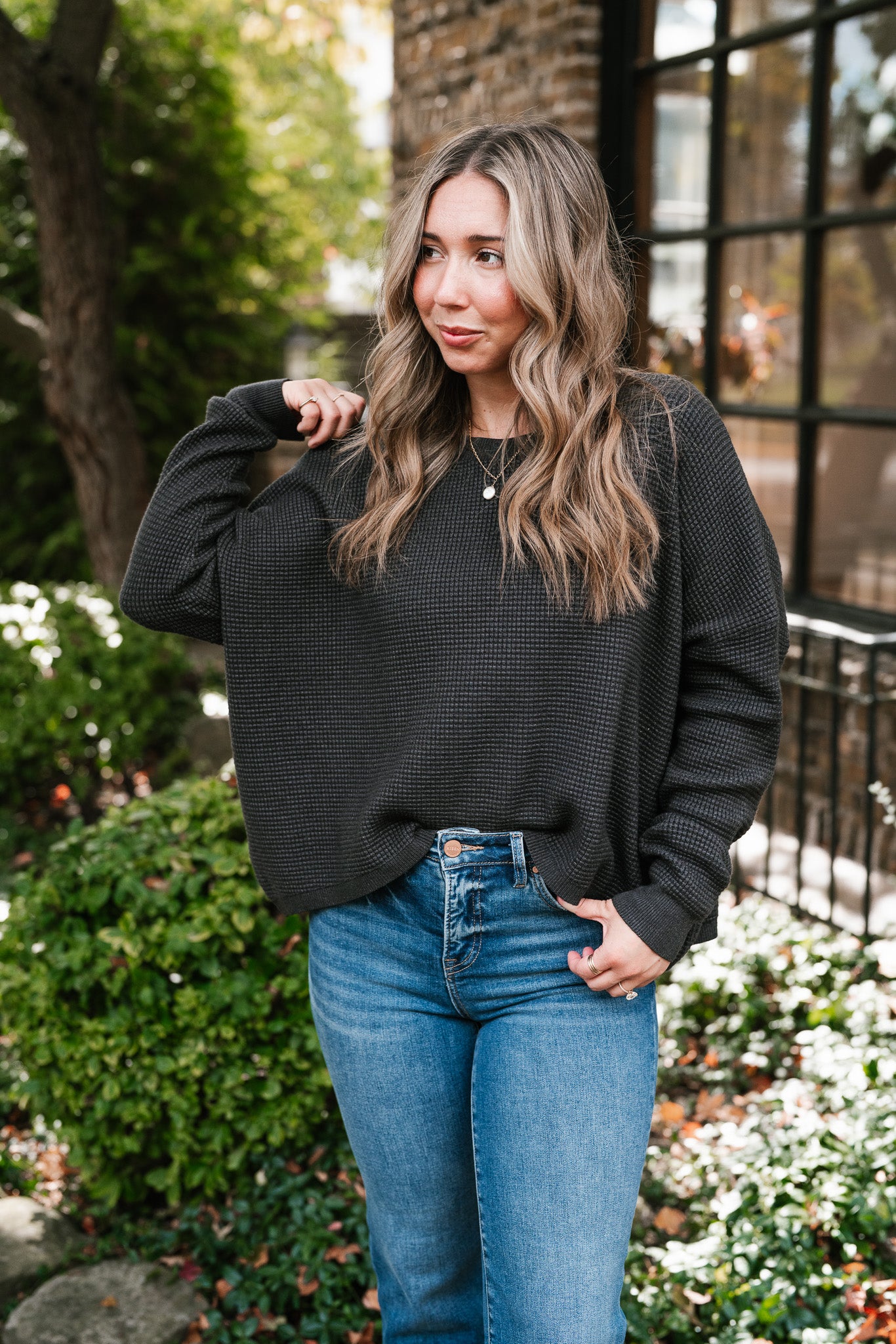 All Season Waffle Knit Sweater Top