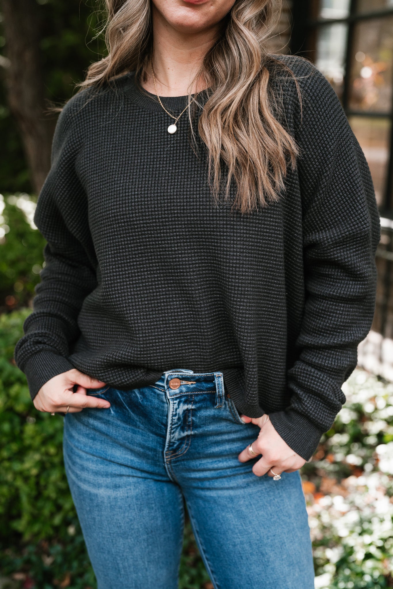 All Season Waffle Knit Sweater Top