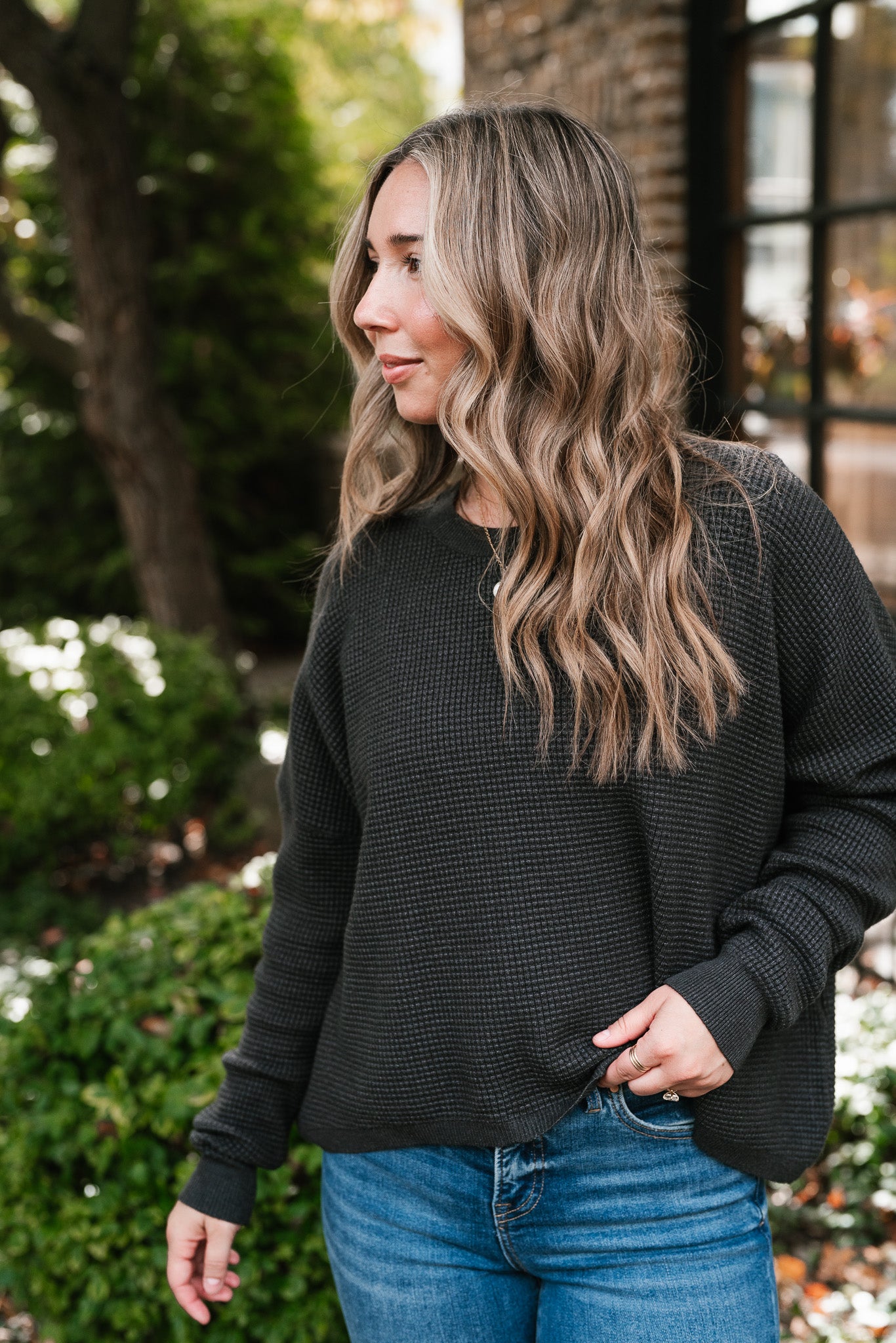 All Season Waffle Knit Sweater Top