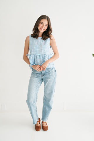 Garden Moments Gingham Peplum Top