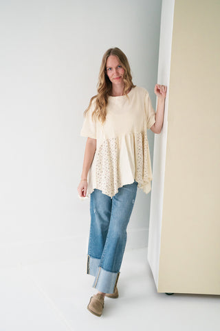 Calm Days Textured Babydoll Top - Oatmeal