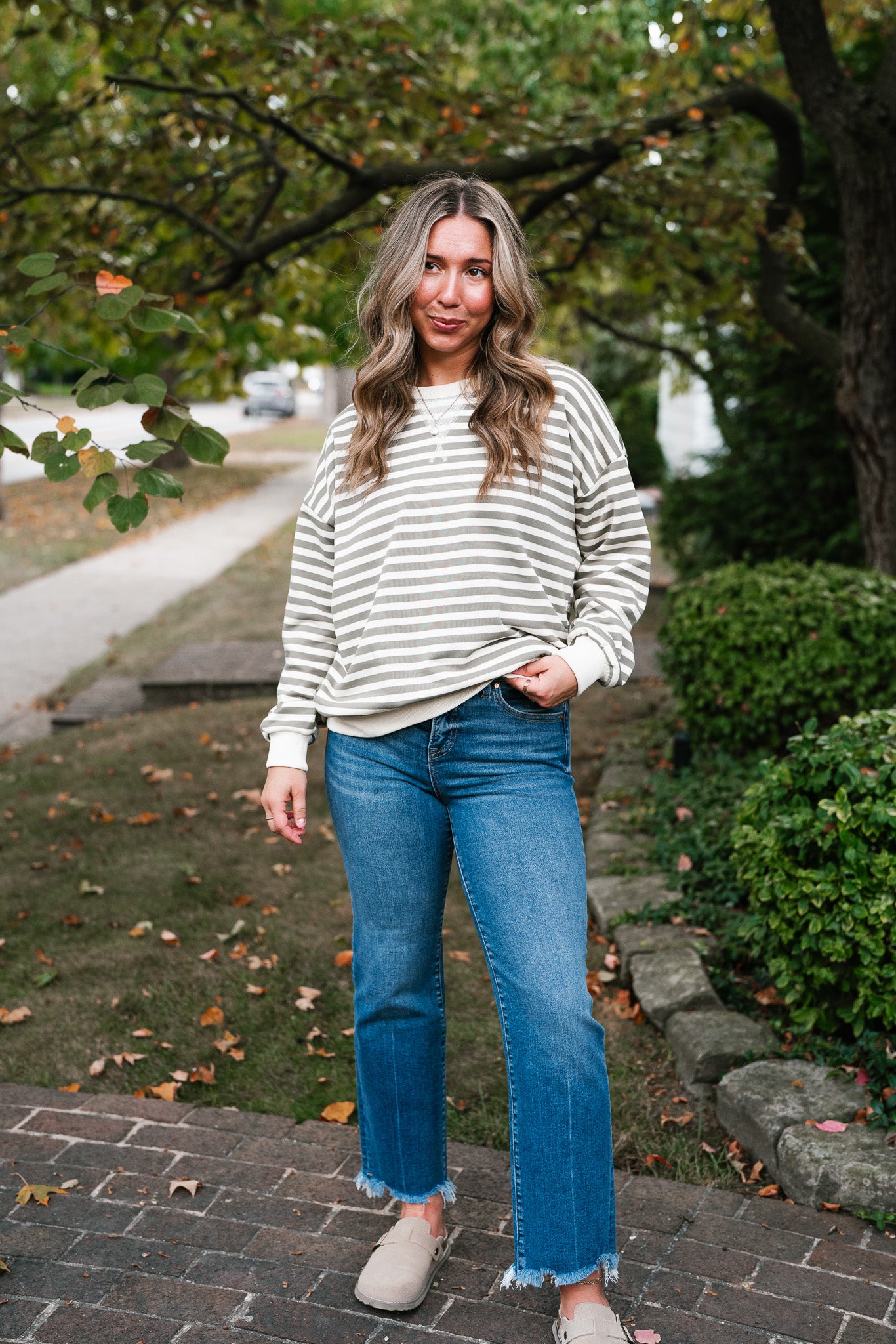 Olive Stripe Relaxed Pullover