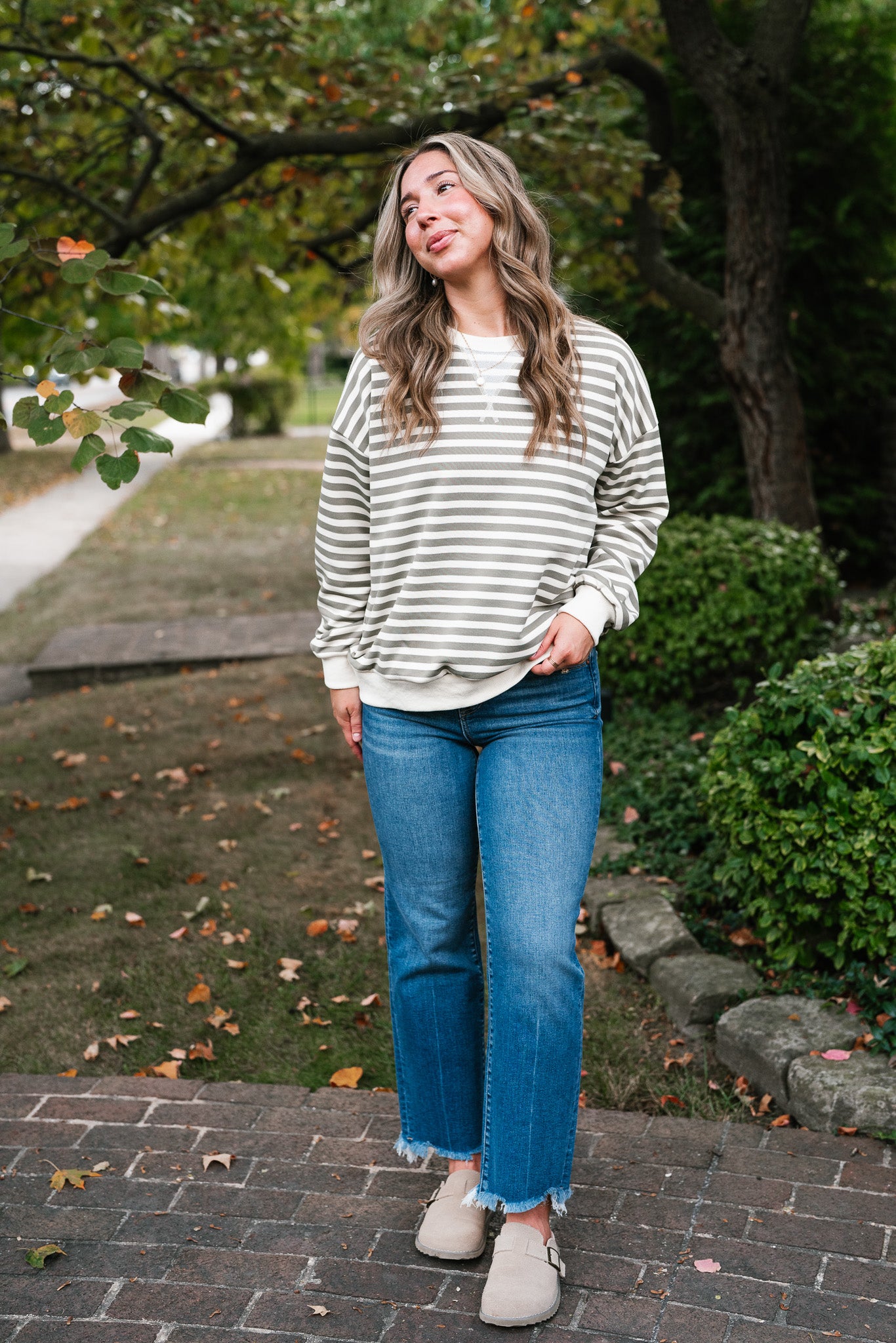 Olive Stripe Relaxed Pullover