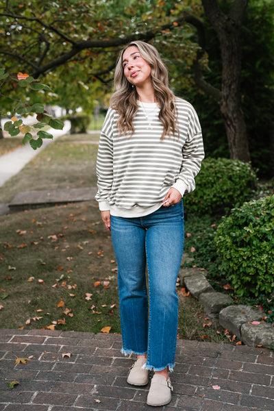 Olive Stripe Relaxed Pullover