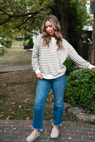 Olive Stripe Relaxed Pullover