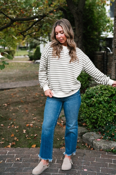 Olive Stripe Relaxed Pullover