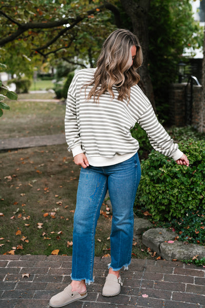 Olive Stripe Relaxed Pullover