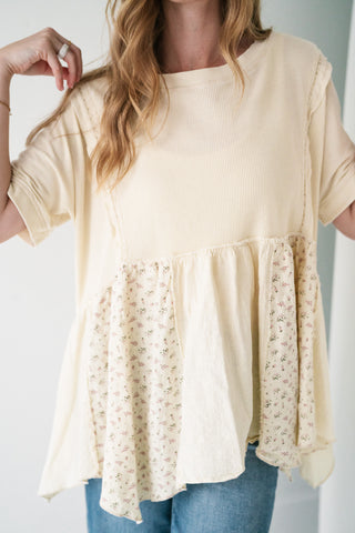 Calm Days Textured Babydoll Top - Oatmeal