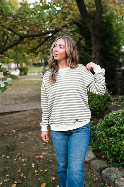 Olive Stripe Relaxed Pullover