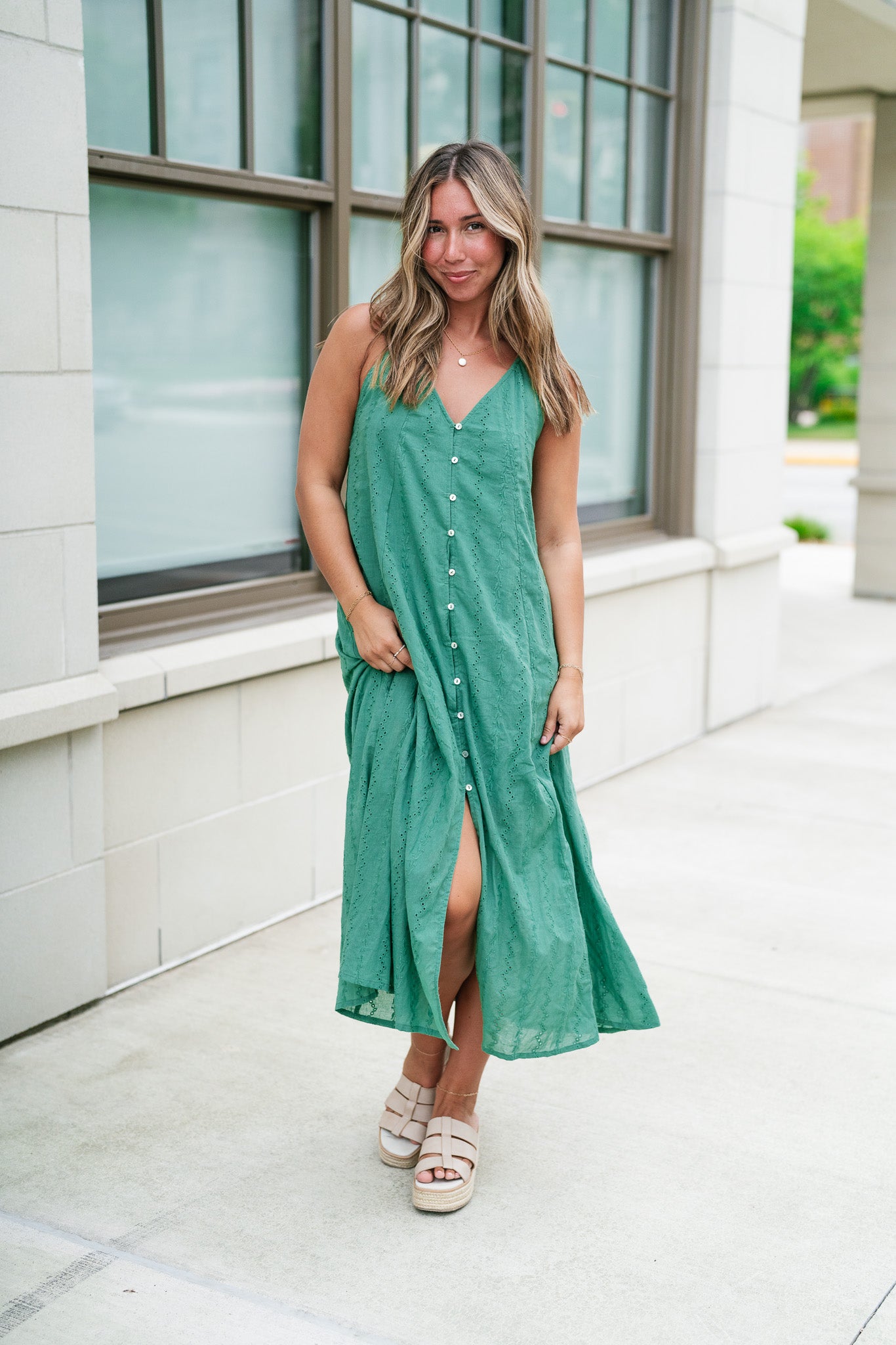 Good To Getaway Eyelet Open Back Midi Dress