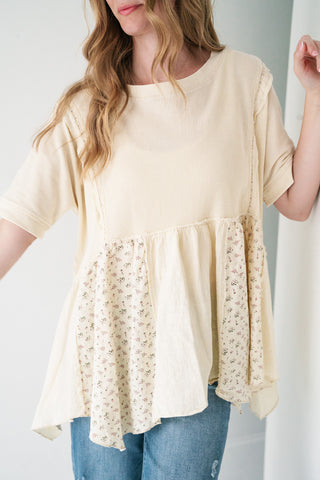 Calm Days Textured Babydoll Top - Oatmeal