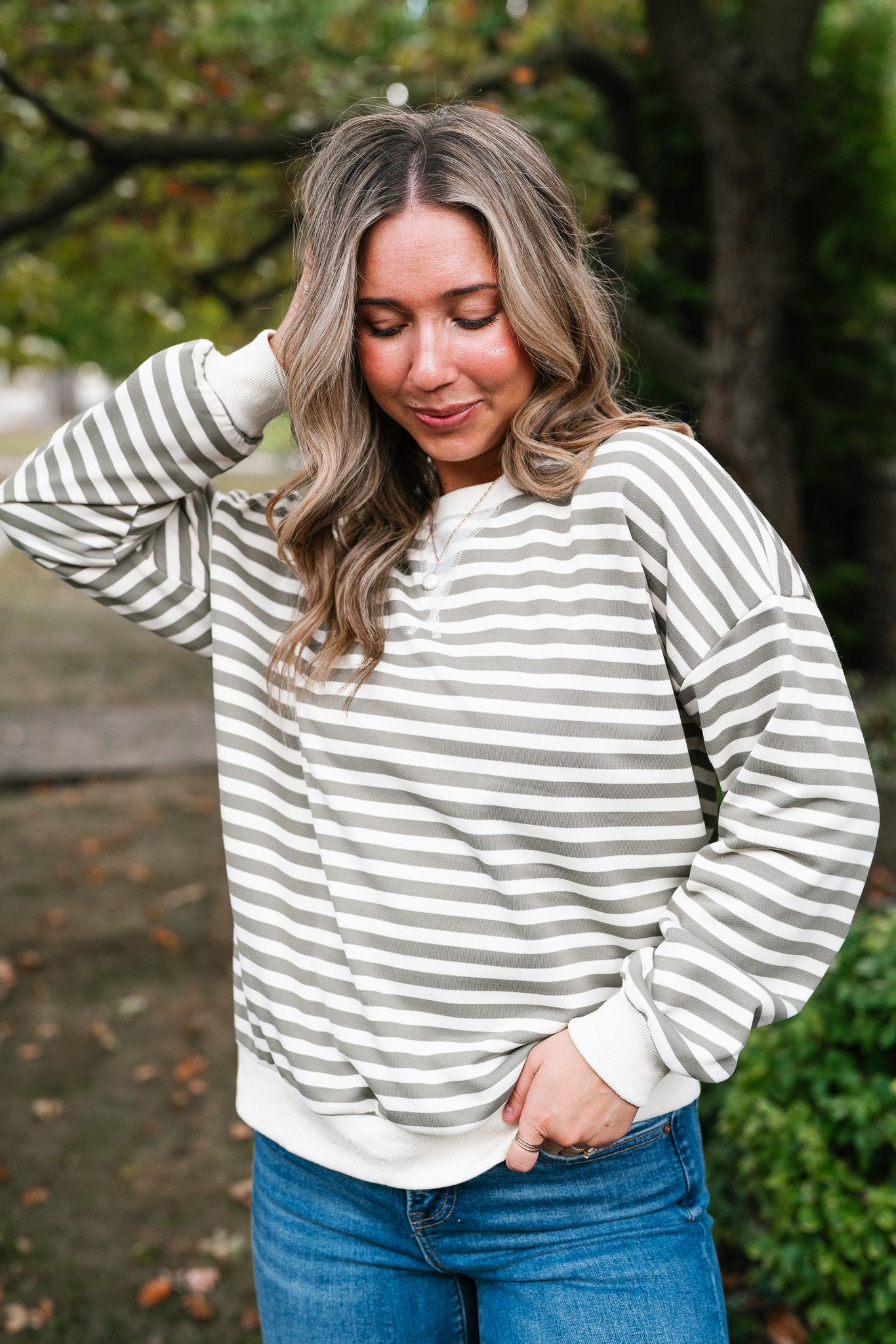 Olive Stripe Relaxed Pullover