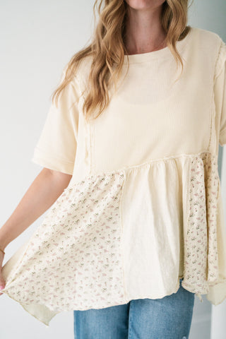 Calm Days Textured Babydoll Top - Oatmeal