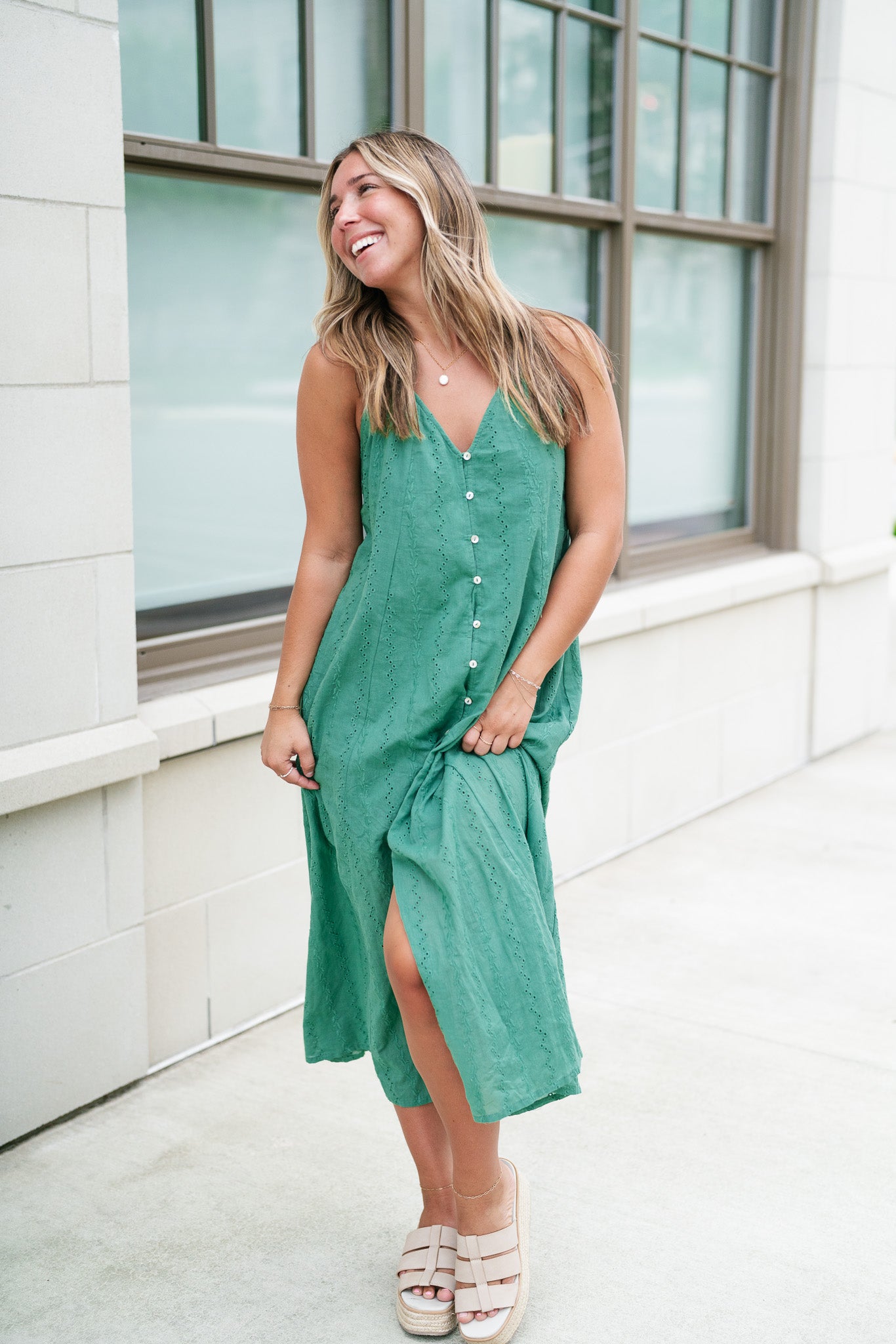 Good To Getaway Eyelet Open Back Midi Dress