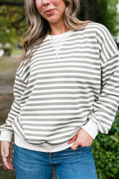 Olive Stripe Relaxed Pullover