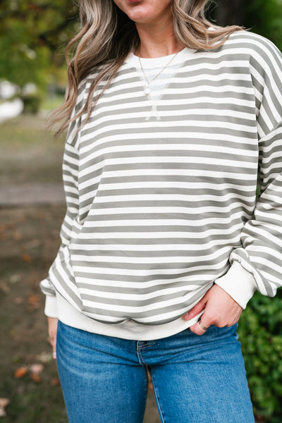 Olive Stripe Relaxed Pullover