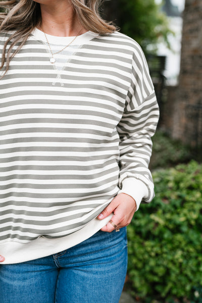 Olive Stripe Relaxed Pullover