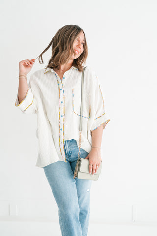 Magnolia Pastel Trim Striped Button Up Shirt
