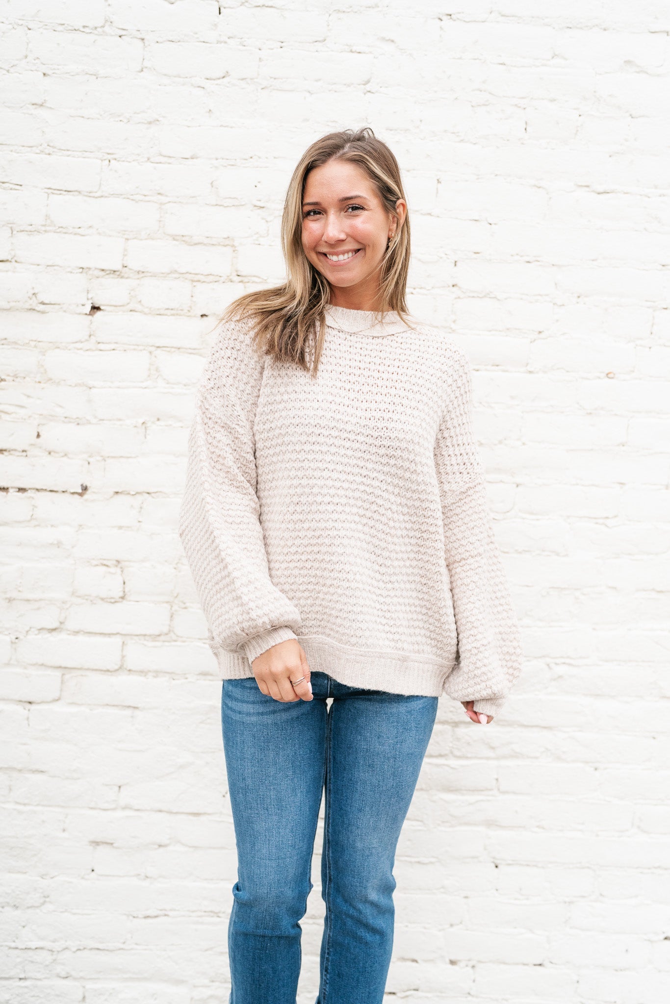 Neutral Time Bubble Sleeve Sweater