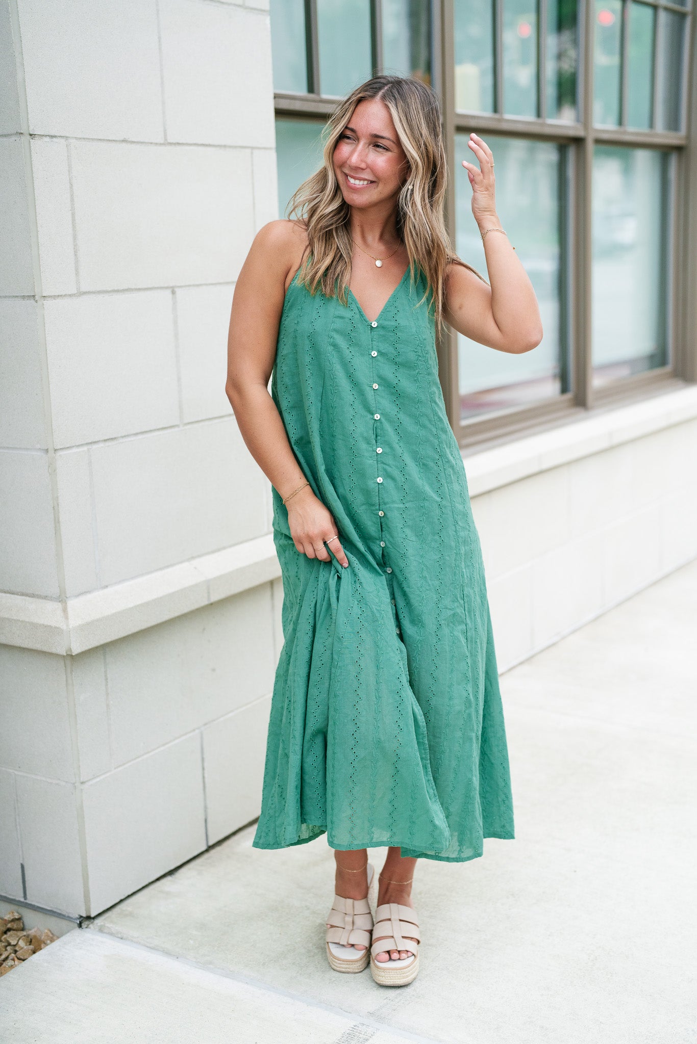 Good To Getaway Eyelet Open Back Midi Dress