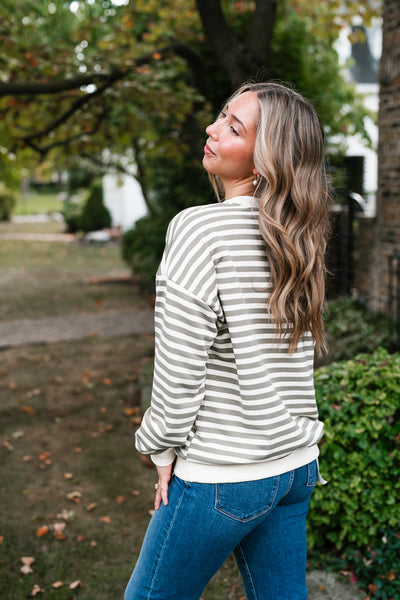 Olive Stripe Relaxed Pullover
