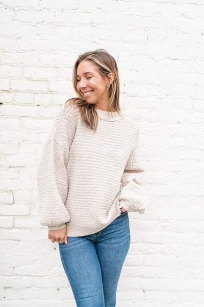 Neutral Time Bubble Sleeve Sweater