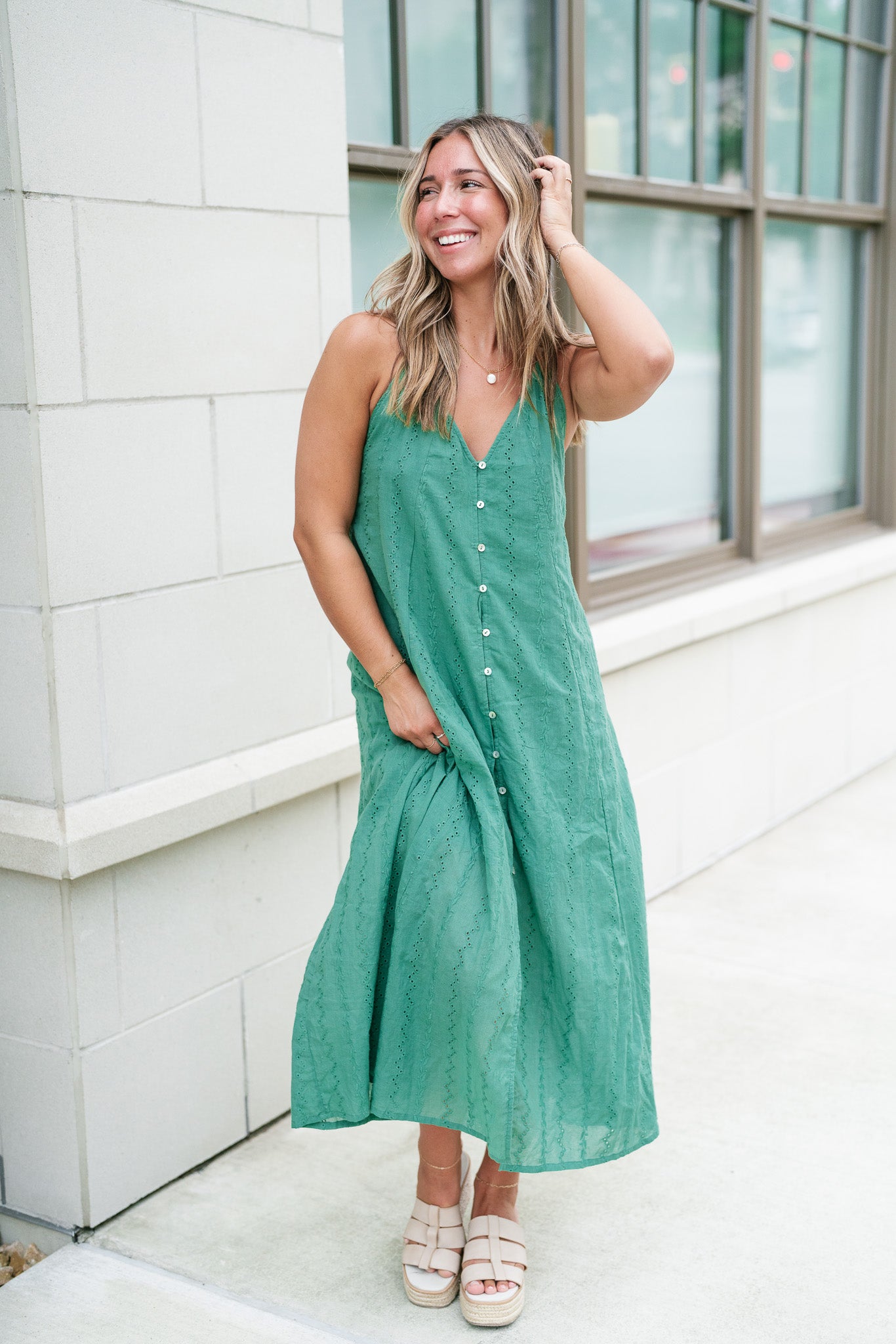 Good To Getaway Eyelet Open Back Midi Dress