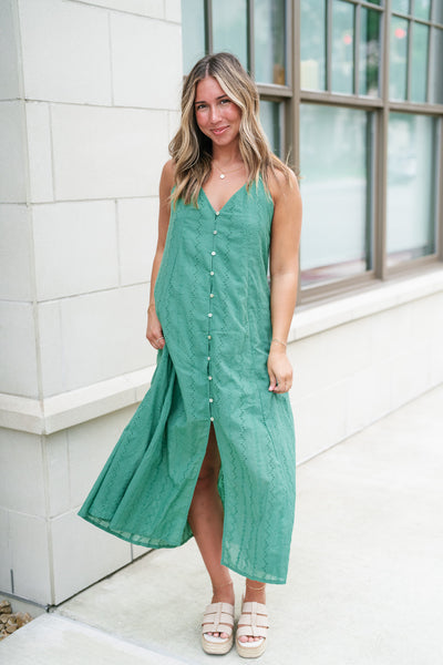 Good To Getaway Eyelet Open Back Midi Dress