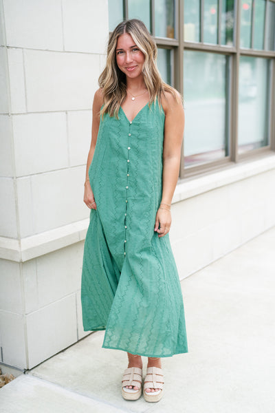 Good To Getaway Eyelet Open Back Midi Dress