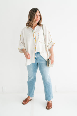 Magnolia Pastel Trim Striped Button Up Shirt