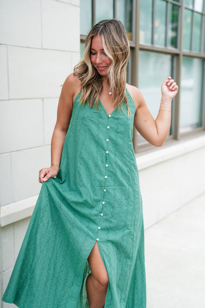 Good To Getaway Eyelet Open Back Midi Dress