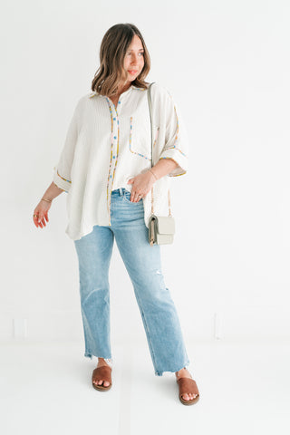 Magnolia Pastel Trim Striped Button Up Shirt