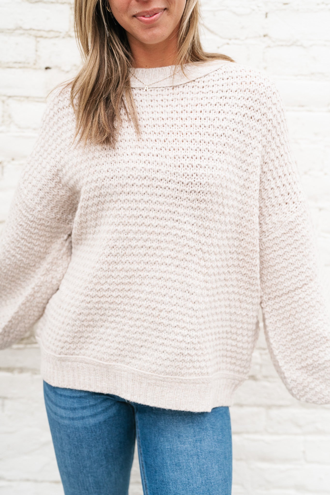 Neutral Time Bubble Sleeve Sweater