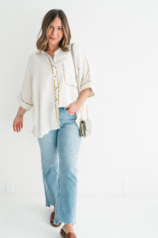 Magnolia Pastel Trim Striped Button Up Shirt