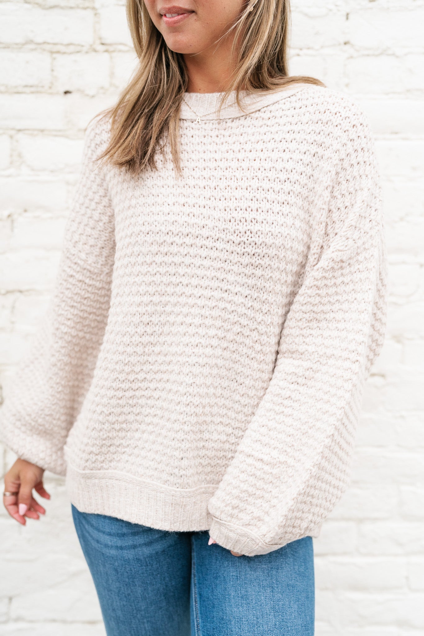 Neutral Time Bubble Sleeve Sweater