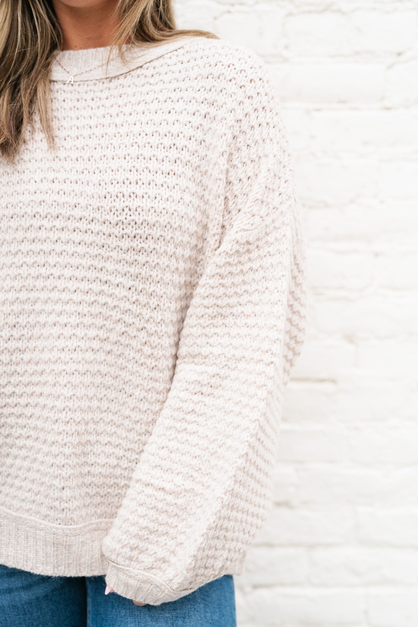 Neutral Time Bubble Sleeve Sweater