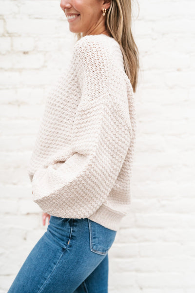 Neutral Time Bubble Sleeve Sweater