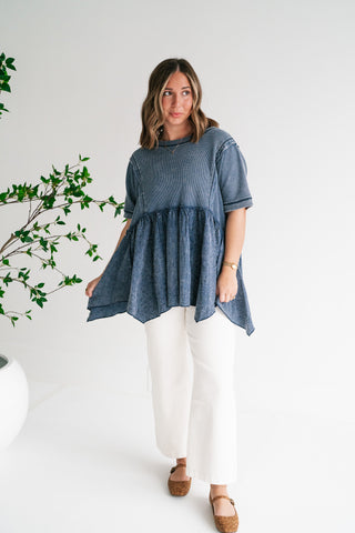 Calm Days Textured Babydoll Top - Blueberry