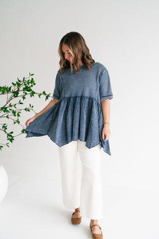 Calm Days Textured Babydoll Top - Blueberry