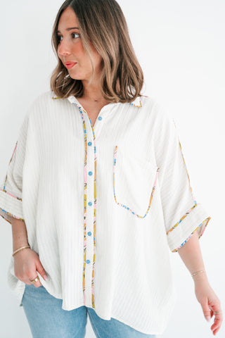 Magnolia Pastel Trim Striped Button Up Shirt