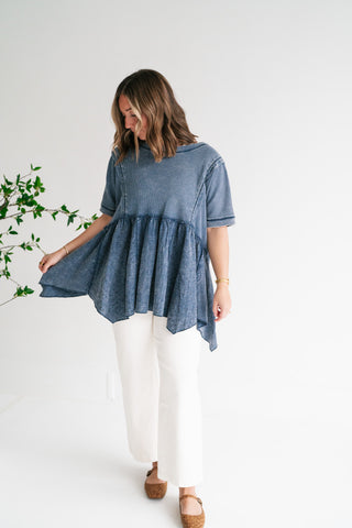 Calm Days Textured Babydoll Top - Blueberry