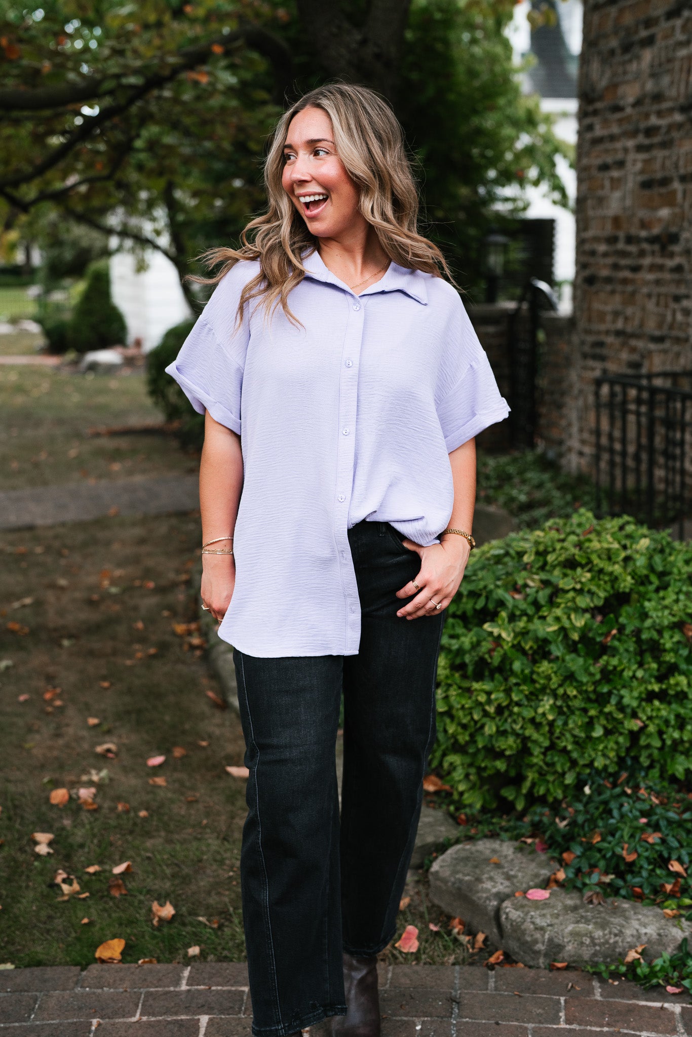 Pearl Drift Collared Top - Lavender