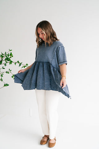 Calm Days Textured Babydoll Top - Blueberry